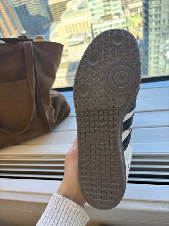 Adidas Samba White with Black Stripes and Purple Flower Accents - Picture 6 of 6